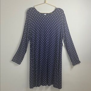 Old Navy Long Sleeve Comfy Cozy Stretch Navy Dress with White Dots
